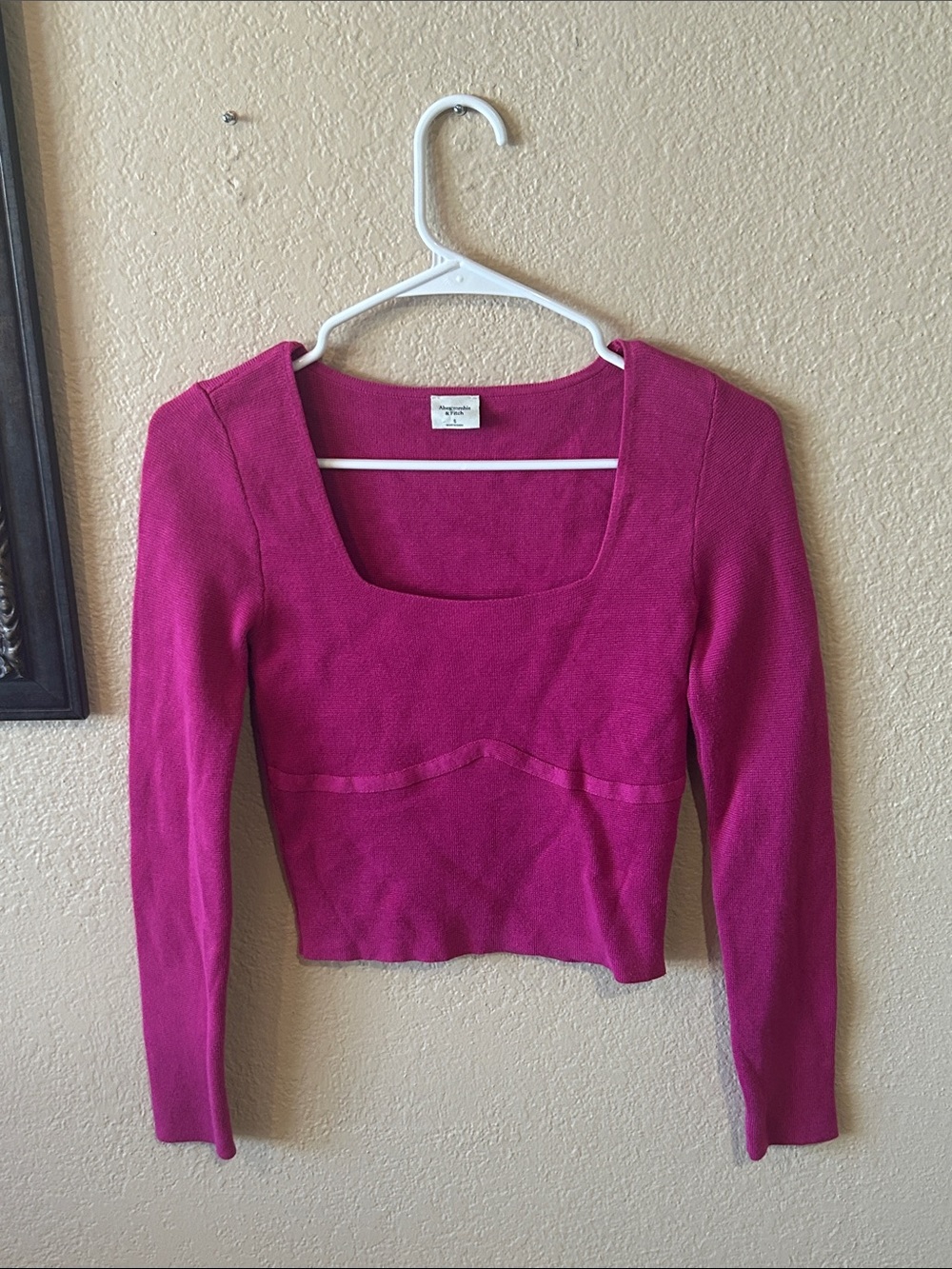 Abercrombie & Fitch Pink Knit Square Neck Crop Top Sweater S
